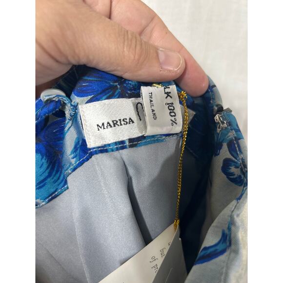 Marisa Baratelli Dress 6 Blue Gray Floral Beaded 100% Thai Silk NEW Formal - Picture 13 of 13